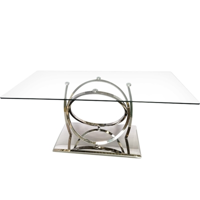 Mesa de comedor de lujo del metal plateado con el vidrio claro para el comedor