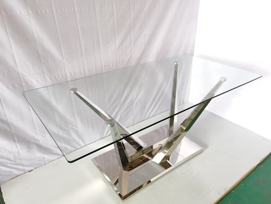 Mesa de comedor de cristal con 6 mesas de comedor de piedra de mármol de acero inoxidables de las sillas