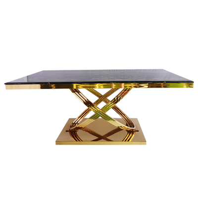 Mesa de comedor superior de mármol artificial de los asientos del chapado en oro 6 para el banquete