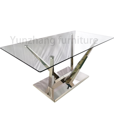Mesa de comedor de plata con vidrio transparente Plaza moderna