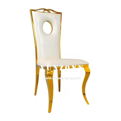 Silla de comedor de acero inoxidable de oro silla de boda de cuero PU de lujo para eventos de fiesta de hotel