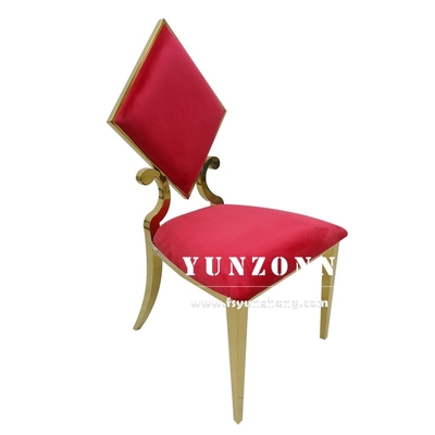 Elegante silla de comedor de acero inoxidable de oro con diseño de diamante de póker