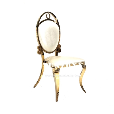 Silla dorada de acero inoxidable para eventos y fiestas, con cuero blanco, barata, para salón de banquetes