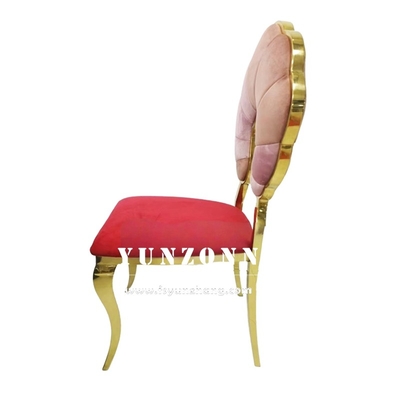 Moda Decoración de la espalda de la calabaza Eventos Fiestas Alquiler de muebles de acero inoxidable oro Banquete silla de comedor para hotel restaurante