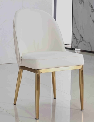 La tela blanca del terciopelo rellenó el marco de acero inoxidable del oro simple de la serie de las sillas del comedor