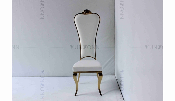 Blanco PU mayorista novia y novio boda de acero inoxidable silla alta de oro