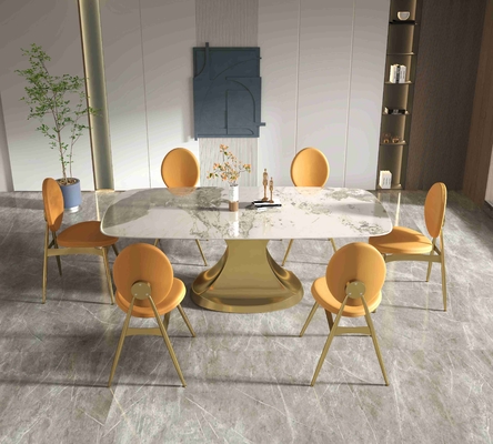 201 sala de estar baja formada seater de lujo de acero inoxidable de la mesa de comedor 6 de la colección del oro