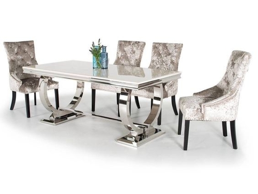 La mesa de comedor de lujo de plata 6 Seater de la comodidad 150X90X75 moderó el top del vidrio