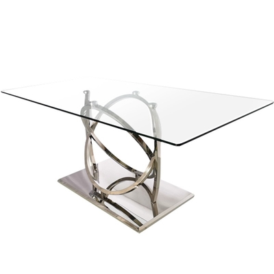 Mesa de comedor de lujo del metal plateado con el vidrio claro para el comedor