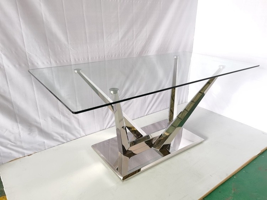 Mesa de comedor de cristal con 6 mesas de comedor de piedra de mármol de acero inoxidables de las sillas