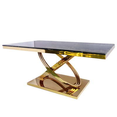 Mesa de comedor superior de mármol artificial de los asientos del chapado en oro 6 para el banquete