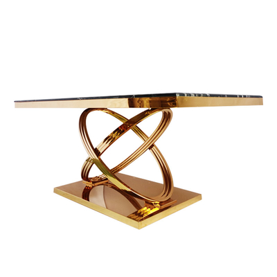 Mesa de comedor superior de mármol artificial de los asientos del chapado en oro 6 para el banquete