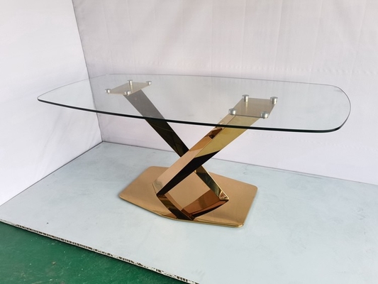 Casamiento de oro de base metálica importada de vidrio espejo de mesa de comedor con cristal
