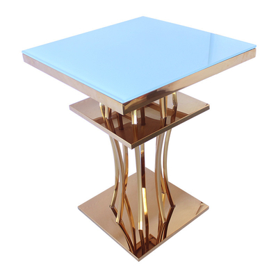 Tabla lateral del cuadrado de lujo con los muebles de cristal de la sala de estar del espejo de plata