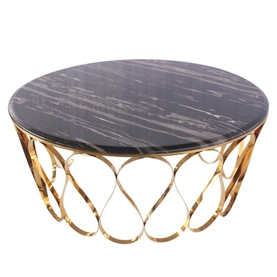 Mesa redonda de acero inoxidable de 40 cm de altura con superficie de vidrio de mármol