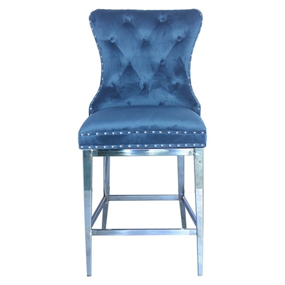 Romántica silla de bar azul espalda alta base pesada