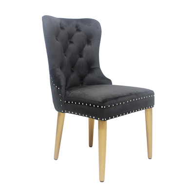 Silla de terciopelo con hebilla de botón negro silla de comedor modelo elegante