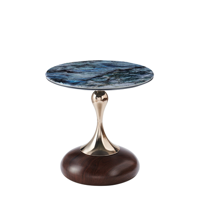 Mesa de centro de lujo Muebles modernos de sala de estar Mesa redonda de extremo curvada Mesa de café de oro negro de metal de vidrio