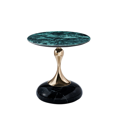 Mesa de centro de lujo Muebles modernos de sala de estar Mesa redonda de extremo curvada Mesa de café de oro negro de metal de vidrio