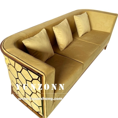Sofá de lujo de acero inoxidable de oro moderno Muebles de la sala de estar Sofá de tela de terciopelo verde