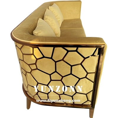 Sofá de lujo de acero inoxidable de oro moderno Muebles de la sala de estar Sofá de tela de terciopelo verde
