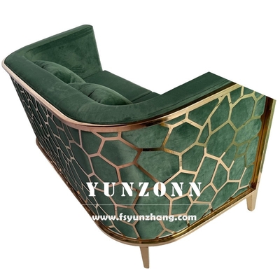 Sofá de lujo de acero inoxidable de oro moderno Muebles de la sala de estar Sofá de tela de terciopelo verde