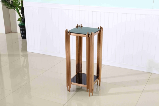Gabinete lateral moderno del estante del vino de los sistemas de la mesa lateral 3 con el soporte de flor bajo de acero inoxidable del oro