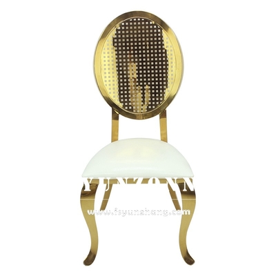Silla de Comedor de Acero Inoxidable Dorado de Lujo con Diseño Apilable para Alquiler en Salones de Fiestas y Eventos de Bodas