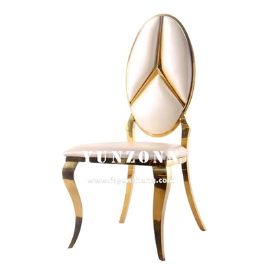Venta caliente de diseño de lujo Benz Muebles de comedor de espalda de oro silla de banquete de acero inoxidable para la fiesta de bodas del hotel