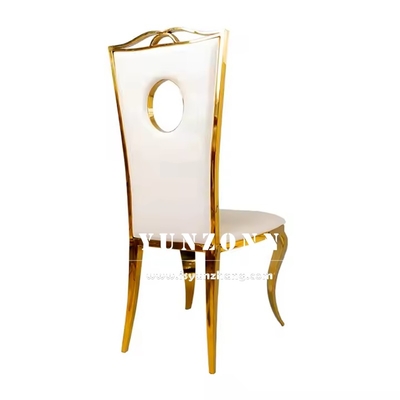 Silla de comedor de acero inoxidable de oro silla de boda de cuero PU de lujo para eventos de fiesta de hotel