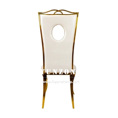 Silla de comedor de acero inoxidable de oro silla de boda de cuero PU de lujo para eventos de fiesta de hotel
