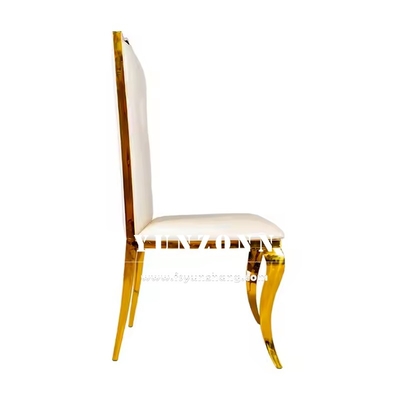 Silla de comedor de acero inoxidable de oro silla de boda de cuero PU de lujo para eventos de fiesta de hotel