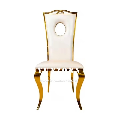 Silla de comedor de acero inoxidable de oro silla de boda de cuero PU de lujo para eventos de fiesta de hotel