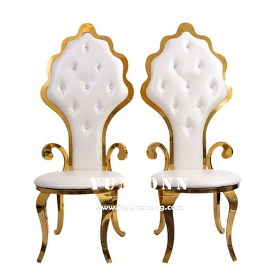 Al por mayor Oro de acero inoxidable Silla de novia y novio de espalda alta Silla del trono del rey de la boda