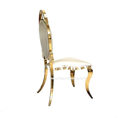 Silla dorada de acero inoxidable para eventos y fiestas, con cuero blanco, barata, para salón de banquetes