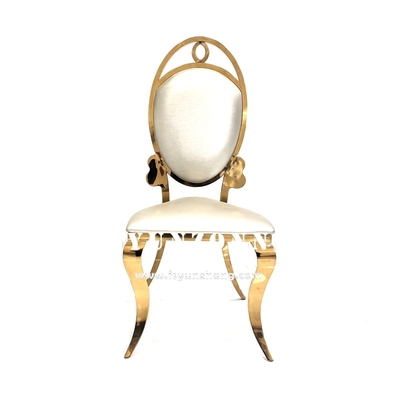 Silla dorada de acero inoxidable para eventos y fiestas, con cuero blanco, barata, para salón de banquetes