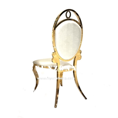 Silla dorada de acero inoxidable para eventos y fiestas, con cuero blanco, barata, para salón de banquetes