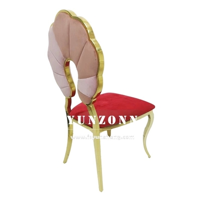 Moda Decoración de la espalda de la calabaza Eventos Fiestas Alquiler de muebles de acero inoxidable oro Banquete silla de comedor para hotel restaurante