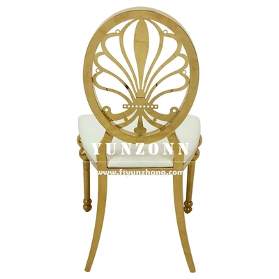 Banquete silla de metal evento fiesta alquiler de oro flor de espalda de acero inoxidable hotel silla de boda