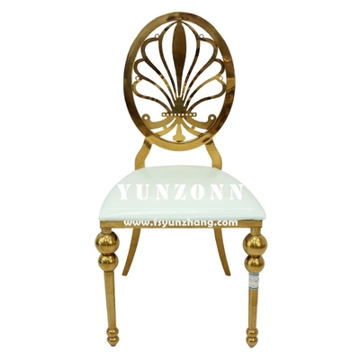 Banquete silla de metal evento fiesta alquiler de oro flor de espalda de acero inoxidable hotel silla de boda