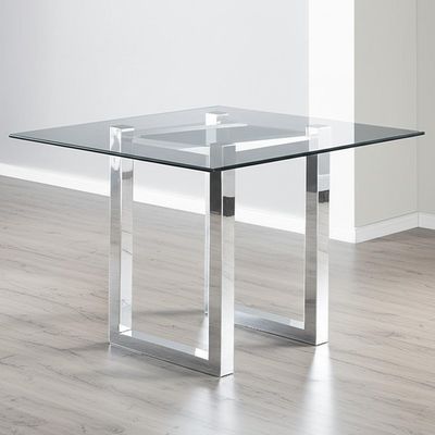 Mesa de comedor de plata con vidrio transparente Plaza moderna