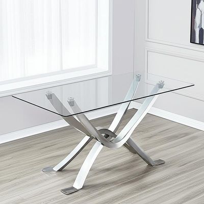 Meridian Furniture Mesa de comedor de vidrio moderna con base de vidrio y metal