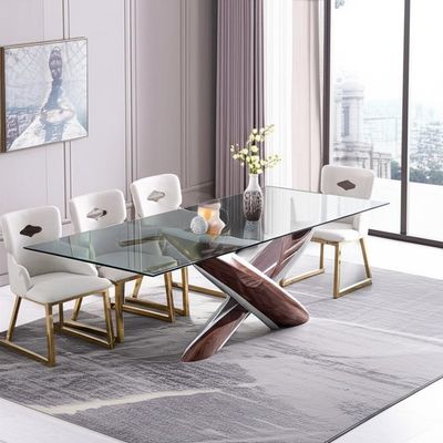 Asientos de cristal rectangulares modernos únicos de la mesa de comedor 8 para la familia
