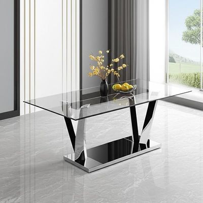 6 mesas de comedor modernas de lujo de los asientos con las piernas de acero de cristal moderadas para 8 personas