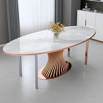 El mármol pulió las mesas de comedor modernas de lujo en Rose Gold Color de plata