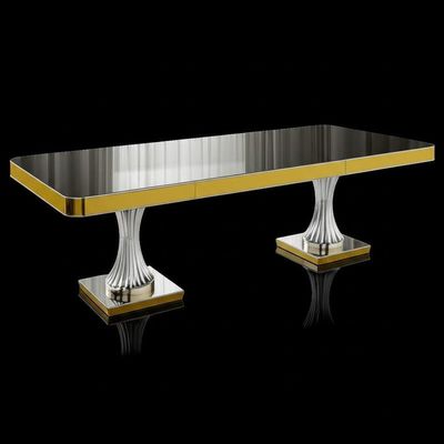 Forma rectangular de las mesas de comedor modernas de lujo brillantes de plata del oro