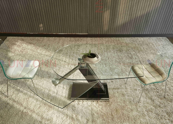 Mesa de comedor multifuncional flexible extensible con el top del vidrio de dos hojas