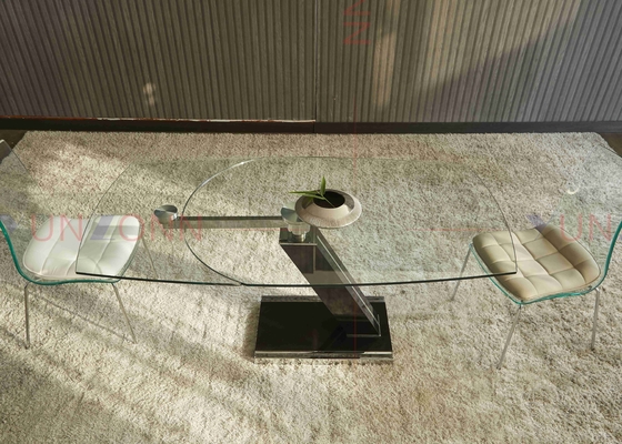 Mesa de comedor multifuncional flexible extensible con el top del vidrio de dos hojas