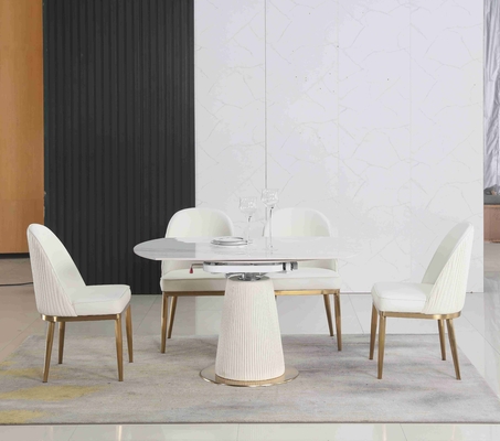 La mesa de comedor telescópica contratante blanca extensible diseña 6 Seater con el top de mármol