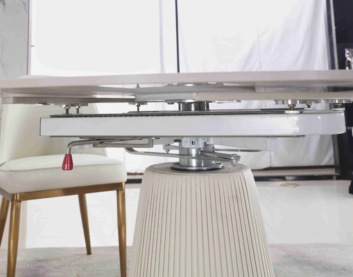 La mesa de comedor telescópica contratante blanca extensible diseña 6 Seater con el top de mármol